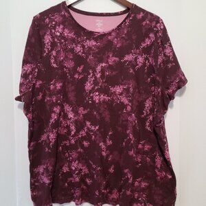 CROFT & BARROW THE CLASSIC TEE PULLOVER BURGUNDY FLORAL DESIGN SIZE 3X